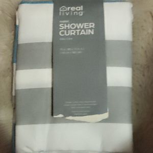 Brand new white gray blue shower curtain